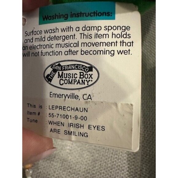 Vtg San Francisco Music Box Co Plush Leprechaun Irish Eyes Smiling Not working - Picture 10 of 12